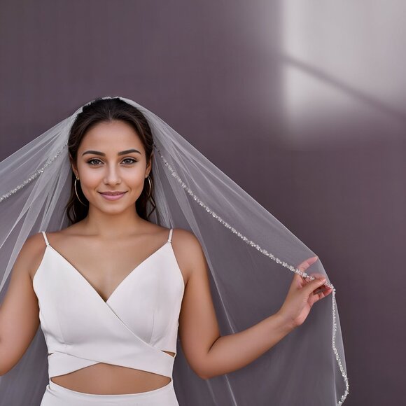 BRIDELLA BV235-IY1 Exquisite Beaded Bridal Veil for Women's Wedding Dresses - Picture 6 of 8